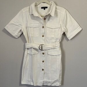 FORE White Button-Front Belted Denim Dress
